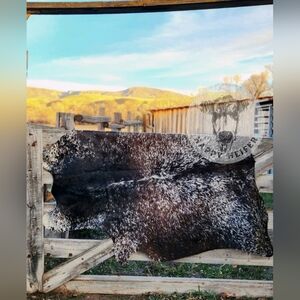 Stunning Brazilian Tricolor Splatter Cowhide Rug